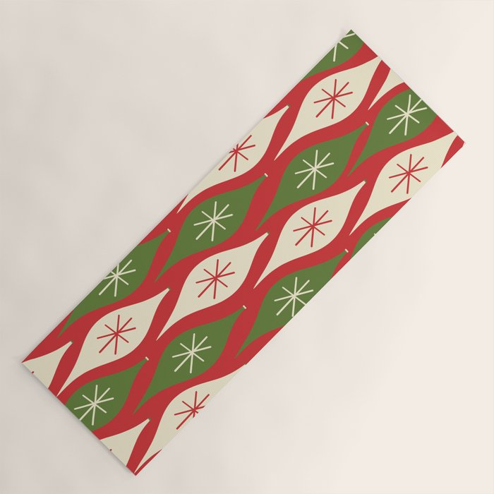Retro Christmas Ornaments Pattern Red Cream Green Yoga Mat Gallery Image 1