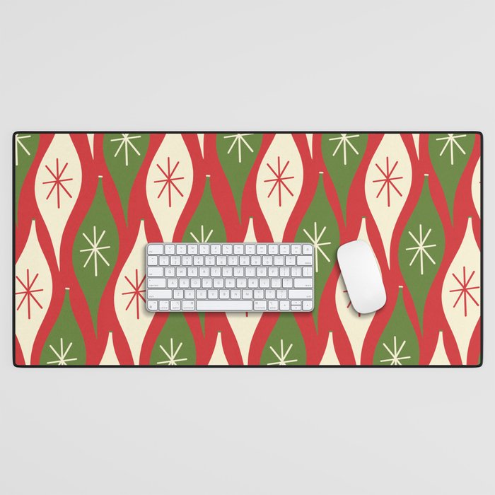 Retro Christmas Ornaments Pattern Red Cream Green Desk Mat Gallery Image 1