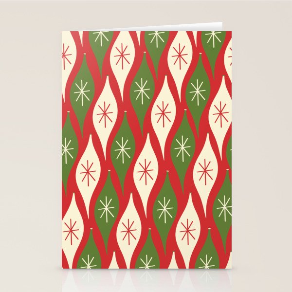 Retro Christmas Ornaments Pattern Red Cream Green Stationery Card Gallery Image 2