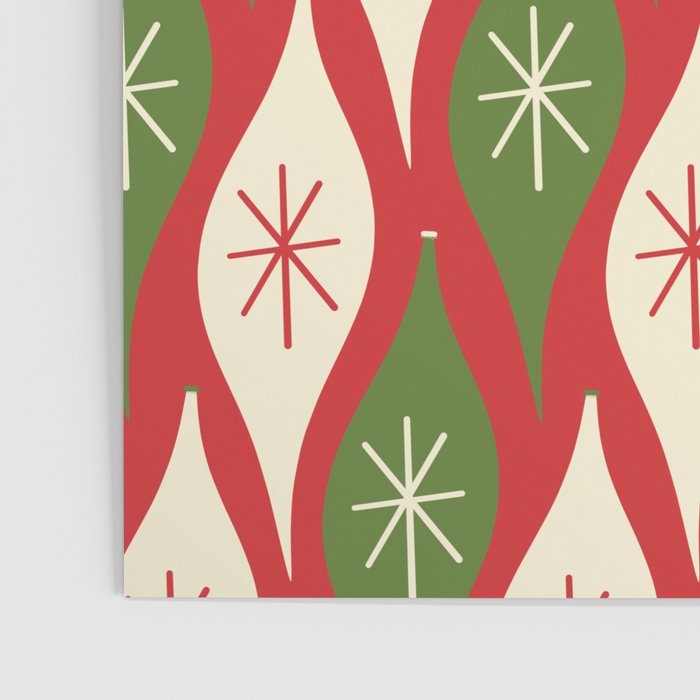 Retro Christmas Ornaments Pattern Red Cream Green Poster Gallery Image 3