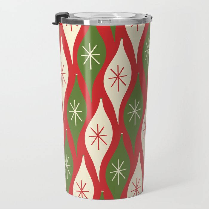 Retro Christmas Ornaments Pattern Red Cream Green Travel Mug Gallery Image 3