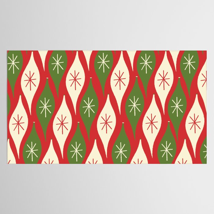 Retro Christmas Ornaments Pattern Red Cream Green Tablecloth Gallery Image 2