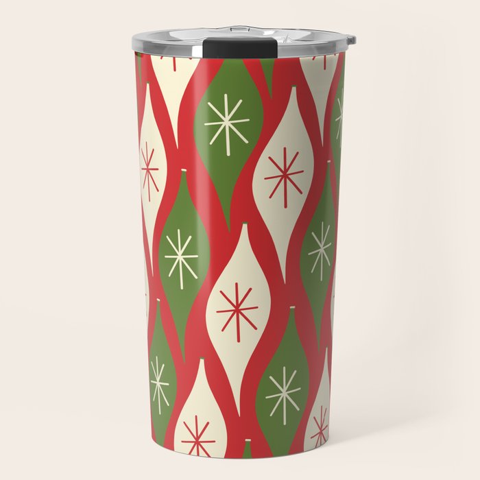 Retro Christmas Ornaments Pattern Red Cream Green Travel Mug Gallery Image 1