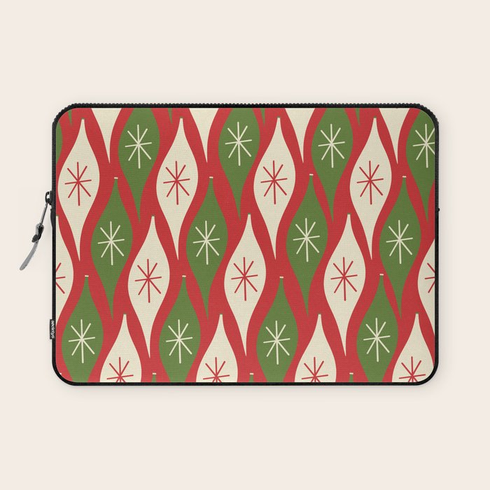 Retro Christmas Ornaments Pattern Red Cream Green Laptop Sleeve Gallery Image 1
