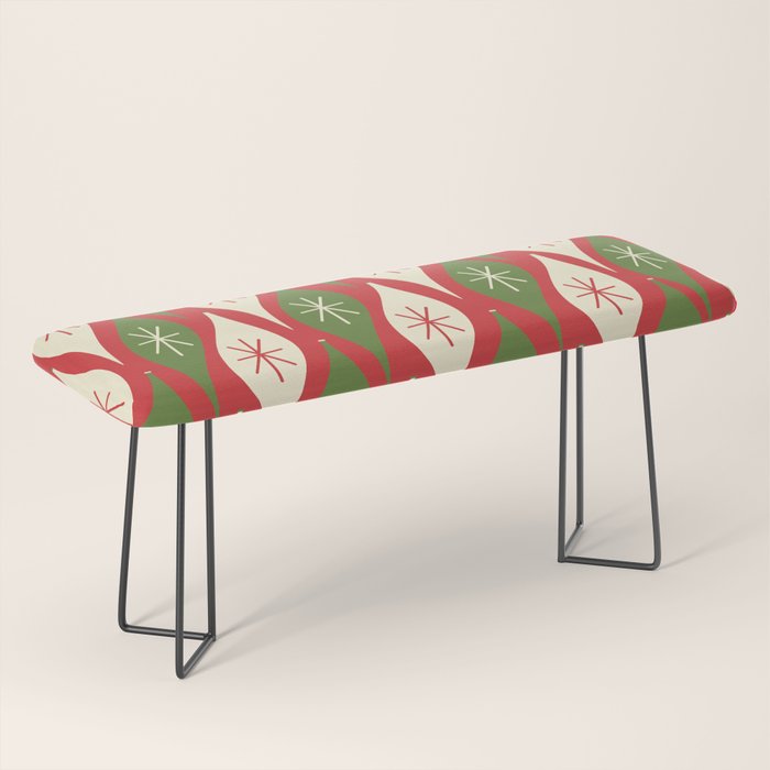 Retro Christmas Ornaments Pattern Red Cream Green Bench Gallery Image 1