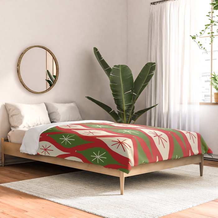 Retro Christmas Ornaments Pattern Red Cream Green Comforter Gallery Image 2