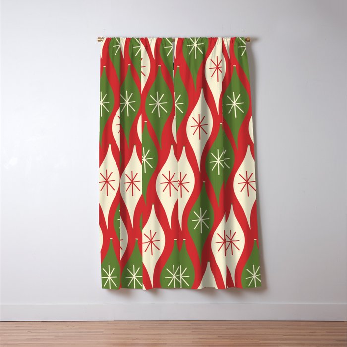 Retro Christmas Ornaments Pattern Red Cream Green Window Curtain Gallery Image 3