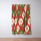 Retro Christmas Ornaments Pattern Red Cream Green Window Curtain Gallery Image 3