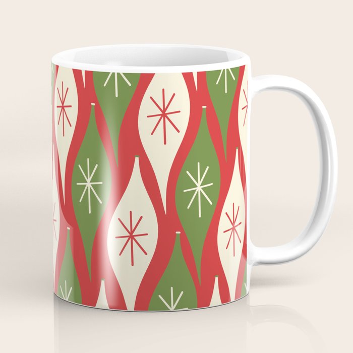 Retro Christmas Ornaments Pattern Red Cream Green Coffee Mug Gallery Image 1