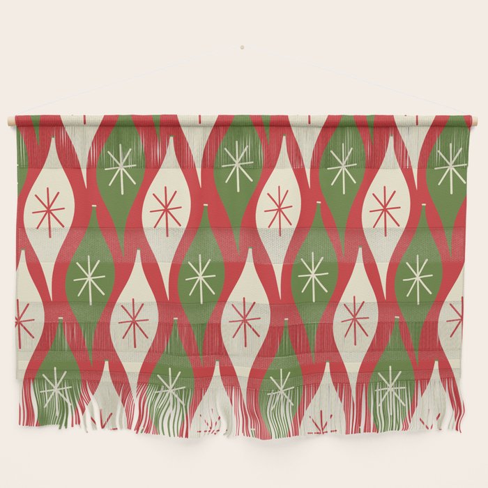 Retro Christmas Ornaments Pattern Red Cream Green Wall Hanging Gallery Image 1
