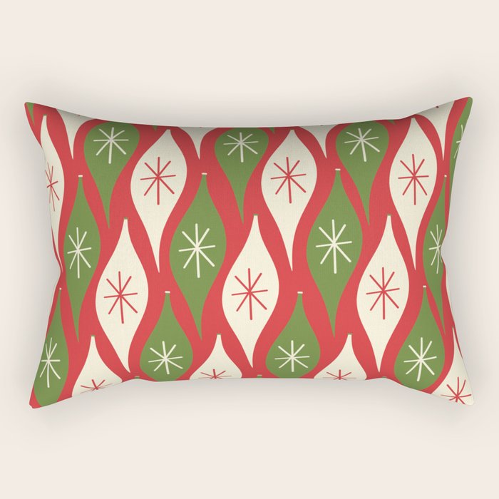 Retro Christmas Ornaments Pattern Red Cream Green Rectangular Pillow Gallery Image 1
