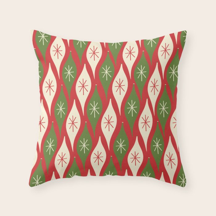 Retro Christmas Ornaments Pattern Red Cream Green Throw Pillow Gallery Image 6