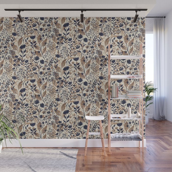 Moody Blooms Dark Neutral Wall Mural Gallery Image 1