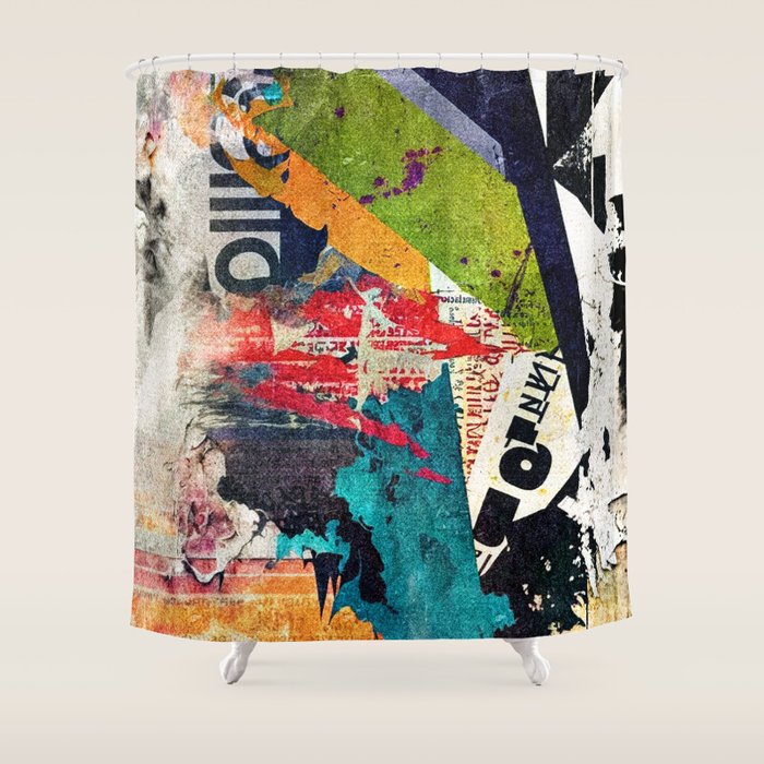 Urban Industrial Graffiti-Inspired Collage Art Aesthetic Abstract Shower Curtain Gallery Image 1