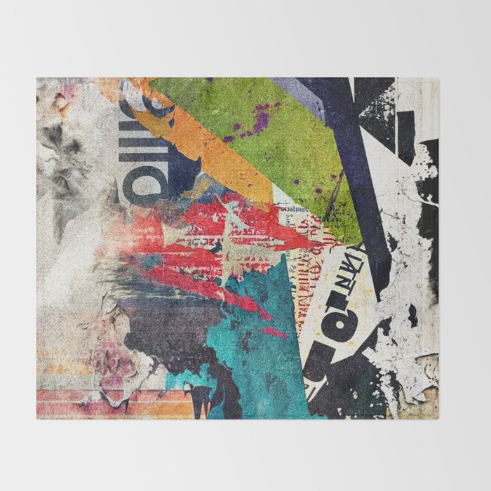Urban Industrial Graffiti-Inspired Collage Art Aesthetic Abstract Throw Blanket Gallery Image 2
