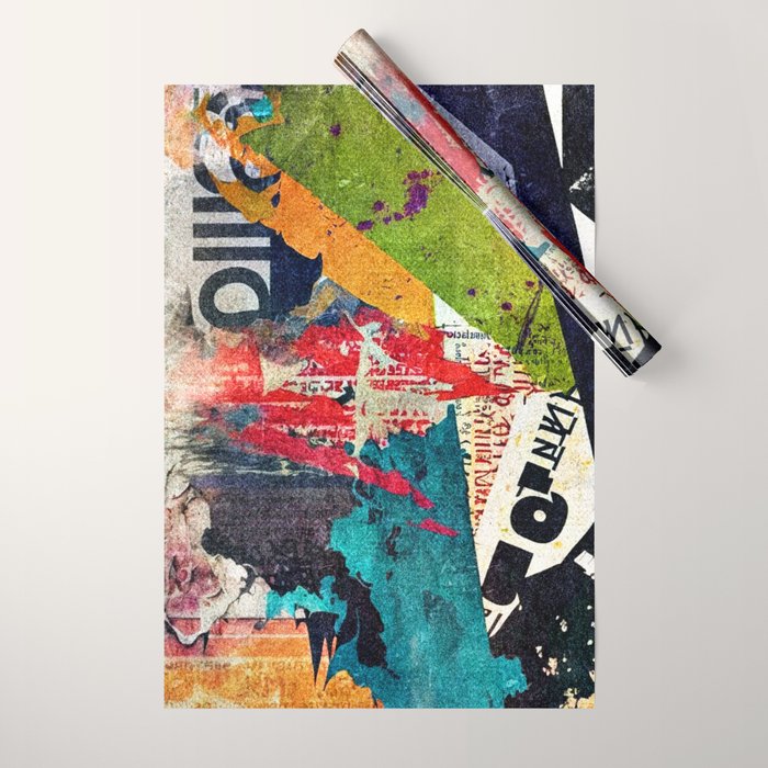 Urban Industrial Graffiti-Inspired Collage Art Aesthetic Abstract Wrapping Paper Gallery Image 1