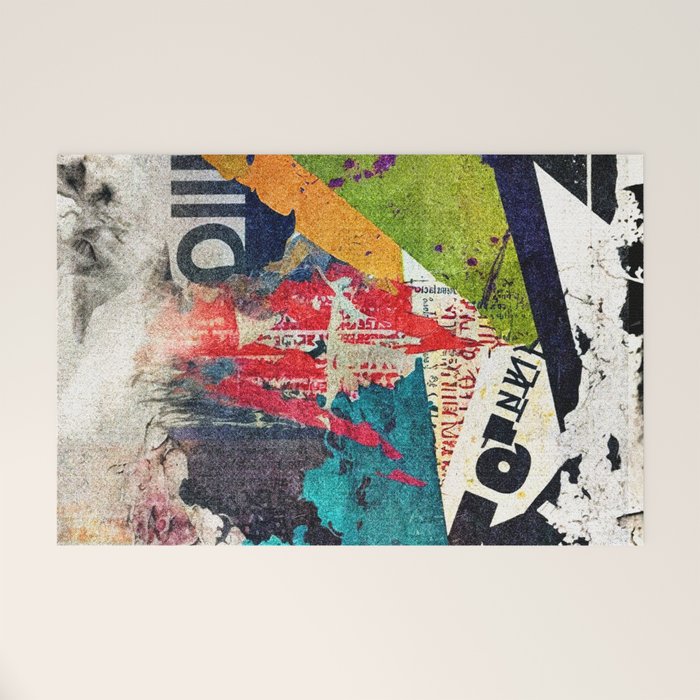 Urban Industrial Graffiti-Inspired Collage Art Aesthetic Abstract Welcome Mat Gallery Image 1