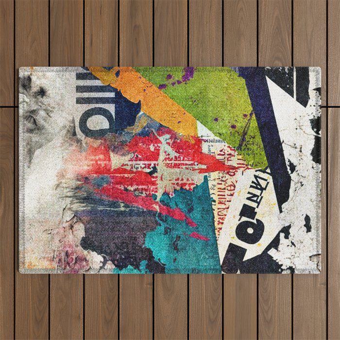 Urban Industrial Graffiti-Inspired Collage Art Aesthetic Abstract Outdoor Rug Gallery Image 1