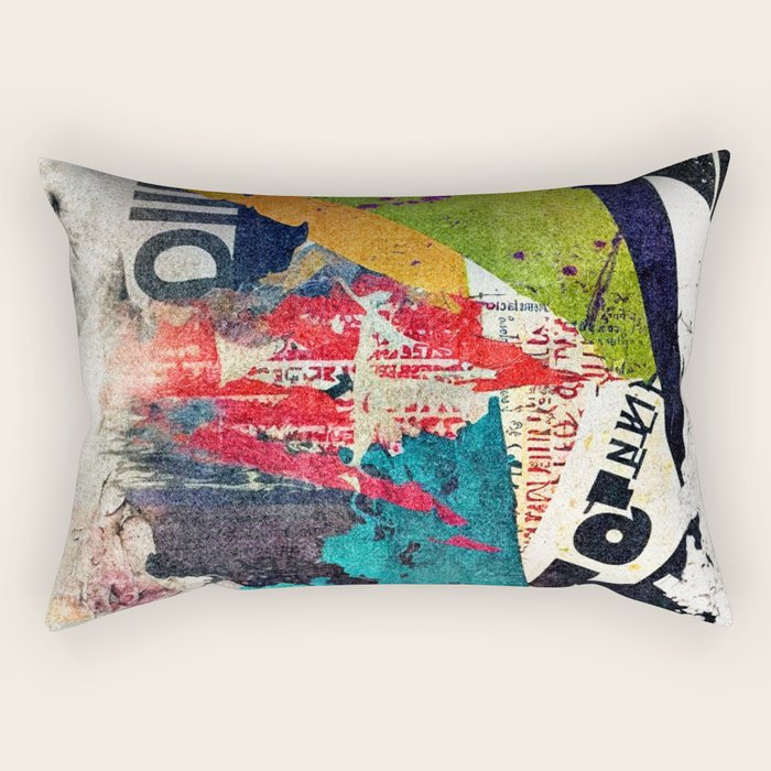 Urban Industrial Graffiti-Inspired Collage Art Aesthetic Abstract Rectangular Pillow Gallery Image 2