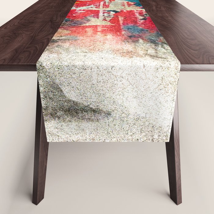 Urban Industrial Graffiti-Inspired Collage Art Aesthetic Abstract Table Runner Gallery Image 1