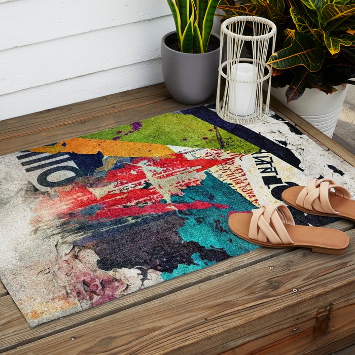 Urban Industrial Graffiti-Inspired Collage Art Aesthetic Abstract Outdoor Rug Gallery Image 2