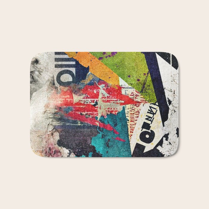Urban Industrial Graffiti-Inspired Collage Art Aesthetic Abstract Bath Mat Gallery Image 1