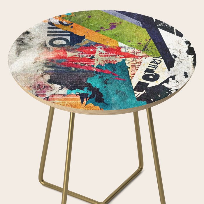 Urban Industrial Graffiti-Inspired Collage Art Aesthetic Abstract Side Table Gallery Image 2