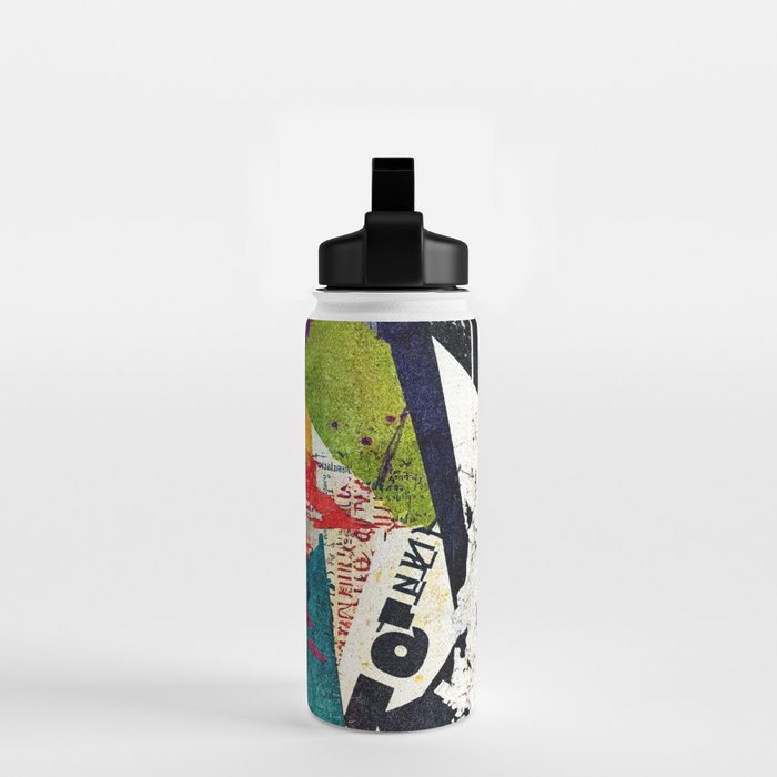 Urban Industrial Graffiti-Inspired Collage Art Aesthetic Abstract Water Bottle Gallery Image 2