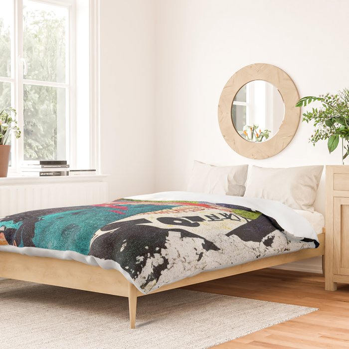Urban Industrial Graffiti-Inspired Collage Art Aesthetic Abstract Duvet Cover Gallery Image 2