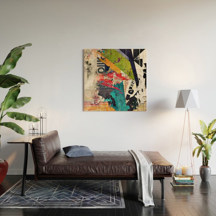 Urban Industrial Graffiti-Inspired Collage Art Aesthetic Abstract Wood Wall Art Gallery Image 2