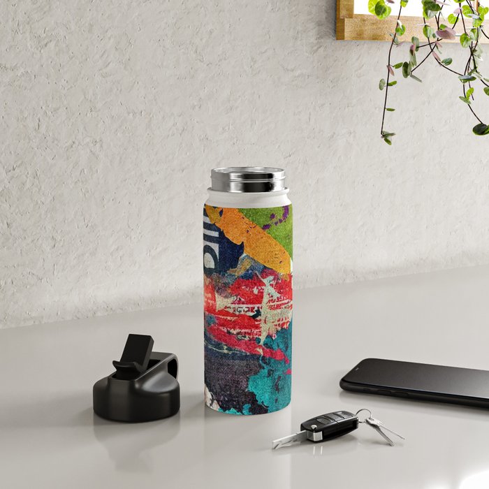 Urban Industrial Graffiti-Inspired Collage Art Aesthetic Abstract Water Bottle Gallery Image 4