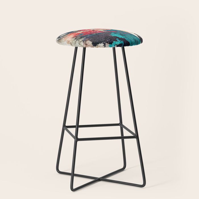 Urban Industrial Graffiti-Inspired Collage Art Aesthetic Abstract Stool Gallery Image 1