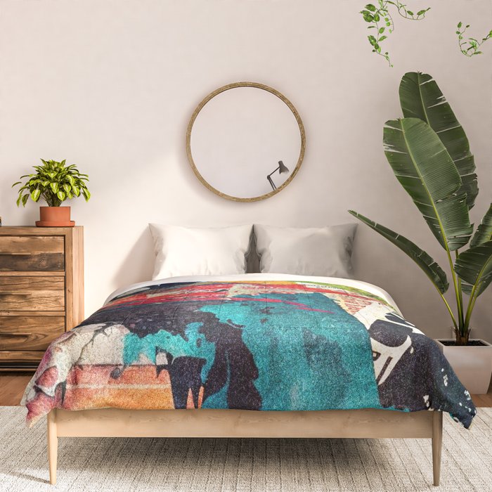 Urban Industrial Graffiti-Inspired Collage Art Aesthetic Abstract Comforter Gallery Image 3