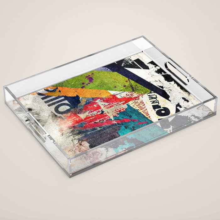 Urban Industrial Graffiti-Inspired Collage Art Aesthetic Abstract Acrylic Tray Gallery Image 1
