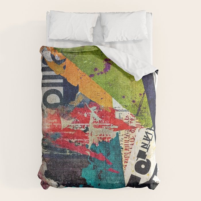 Urban Industrial Graffiti-Inspired Collage Art Aesthetic Abstract Comforter Gallery Image 6