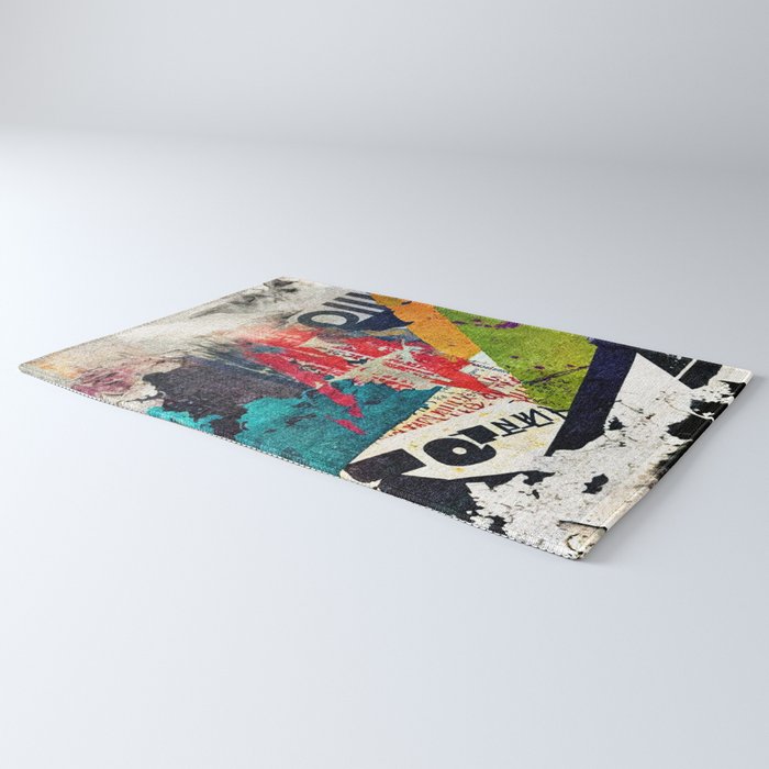 Urban Industrial Graffiti-Inspired Collage Art Aesthetic Abstract Rug Gallery Image 3