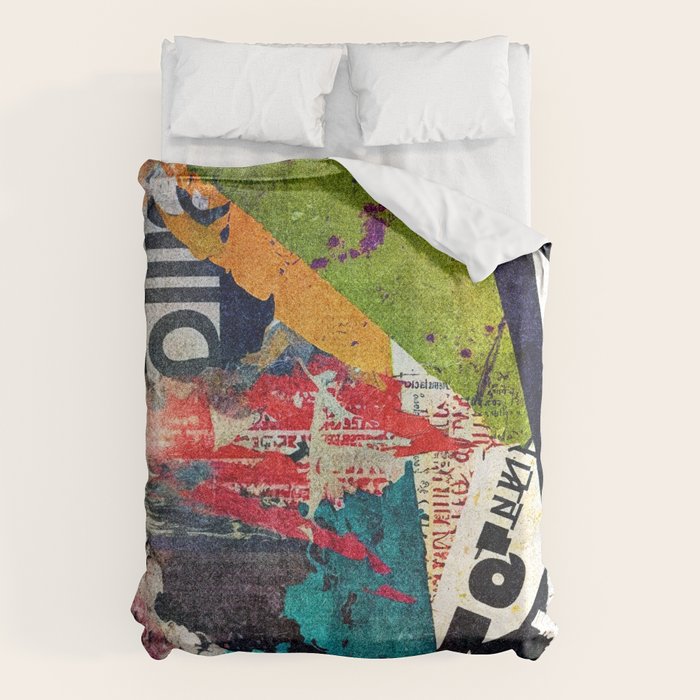 Urban Industrial Graffiti-Inspired Collage Art Aesthetic Abstract Duvet Cover