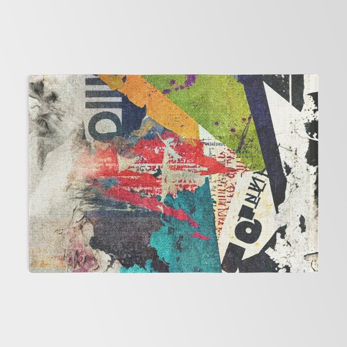 Urban Industrial Graffiti-Inspired Collage Art Aesthetic Abstract Rug Gallery Image 2