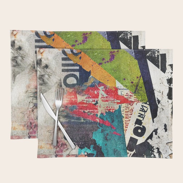 Urban Industrial Graffiti-Inspired Collage Art Aesthetic Abstract Placemat Gallery Image 1