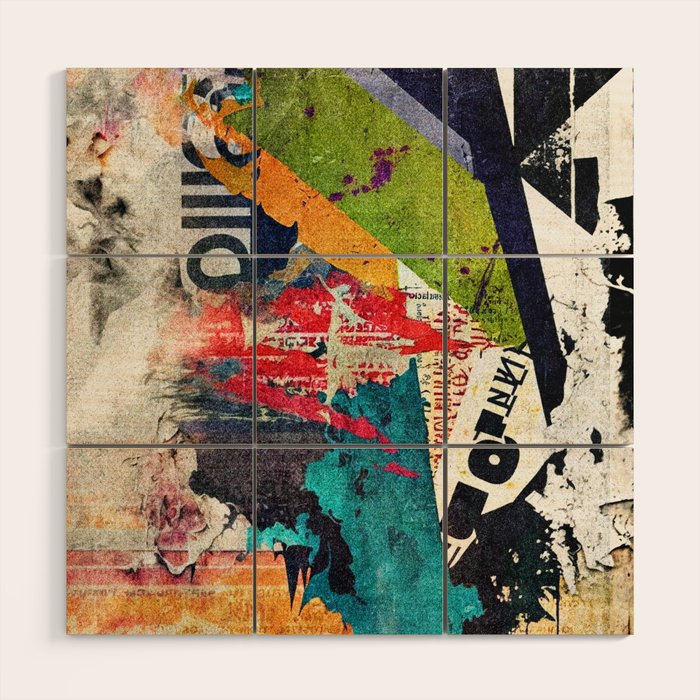 Urban Industrial Graffiti-Inspired Collage Art Aesthetic Abstract Wood Wall Art Gallery Image 1
