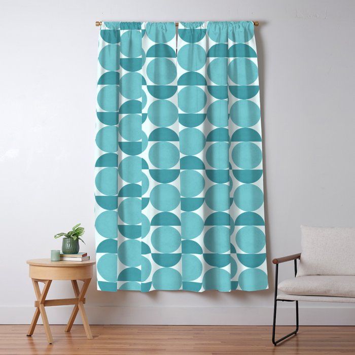 Mid Century Modern Geometric Shapes Aqua Blue Window Curtain Gallery Image 5