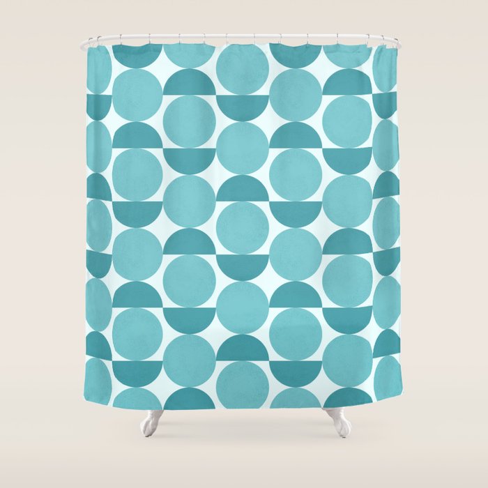 Mid Century Modern Geometric Shapes Aqua Blue Shower Curtain Gallery Image 1