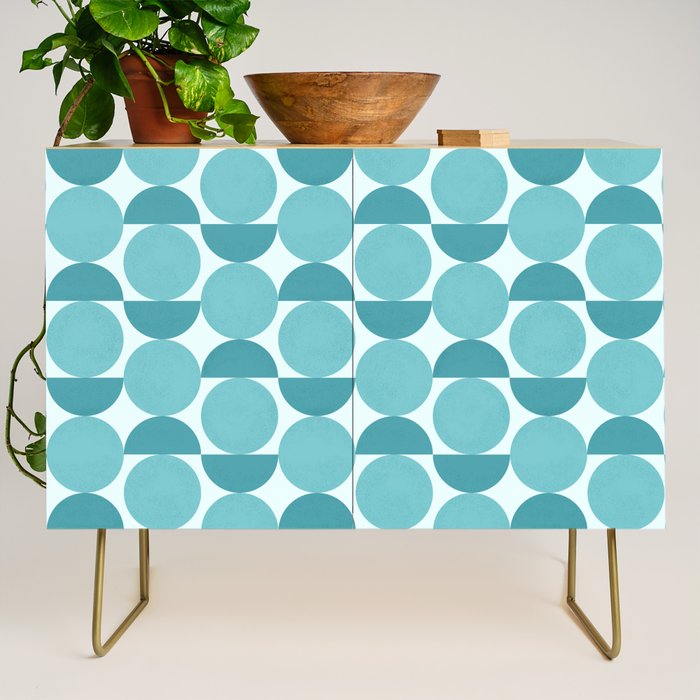Mid Century Modern Geometric Shapes Aqua Blue Credenza Gallery Image 1