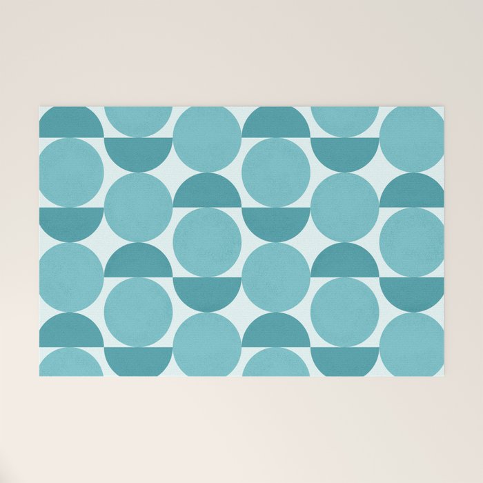 Mid Century Modern Geometric Shapes Aqua Blue Welcome Mat Gallery Image 1