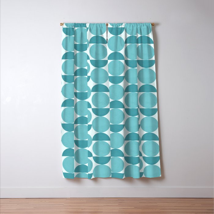 Mid Century Modern Geometric Shapes Aqua Blue Window Curtain Gallery Image 3