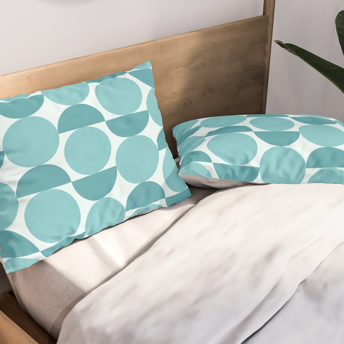 Mid Century Modern Geometric Shapes Aqua Blue Pillow Sham Gallery Image 2