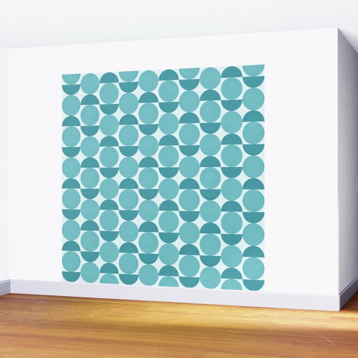 Mid Century Modern Geometric Shapes Aqua Blue Wall Mural Gallery Image 2