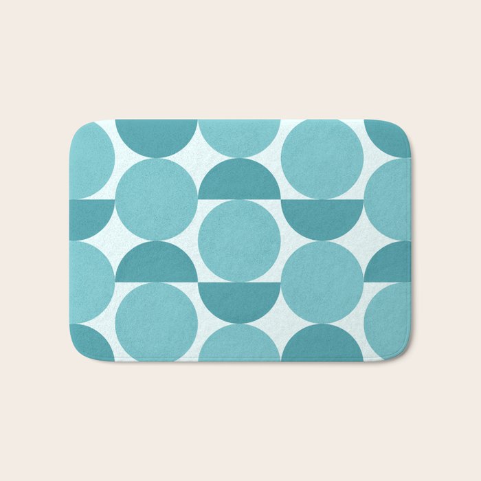 Mid Century Modern Geometric Shapes Aqua Blue Bath Mat Gallery Image 1