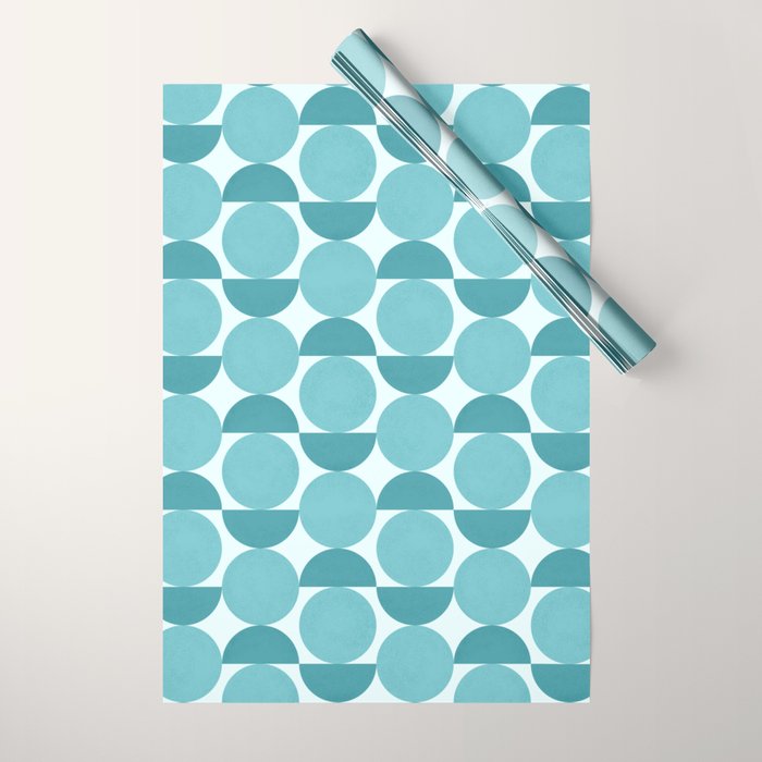 Mid Century Modern Geometric Shapes Aqua Blue Wrapping Paper Gallery Image 1