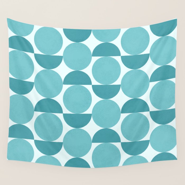 Mid Century Modern Geometric Shapes Aqua Blue Wall Tapestry Gallery Image 4